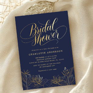 Elegant Navy Blue Gold Bridal Shower Invitation