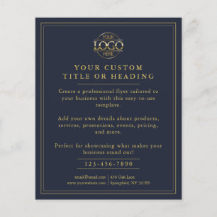 Elegant Navy Blue & Gold Business Logo Promotional Flyer