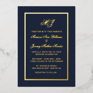Elegant Navy Blue Gold Calligraphy Script Wedding
