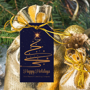Elegant Navy Blue Gold Christmas Tree Holiday Gift Tags