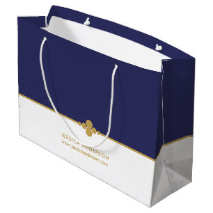 Elegant Navy Blue Gold Custom  Large Gift Bag