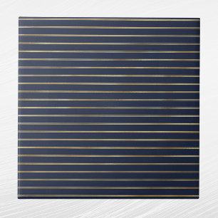 Elegant Navy Blue Gold Double Lines Ceramic Tile