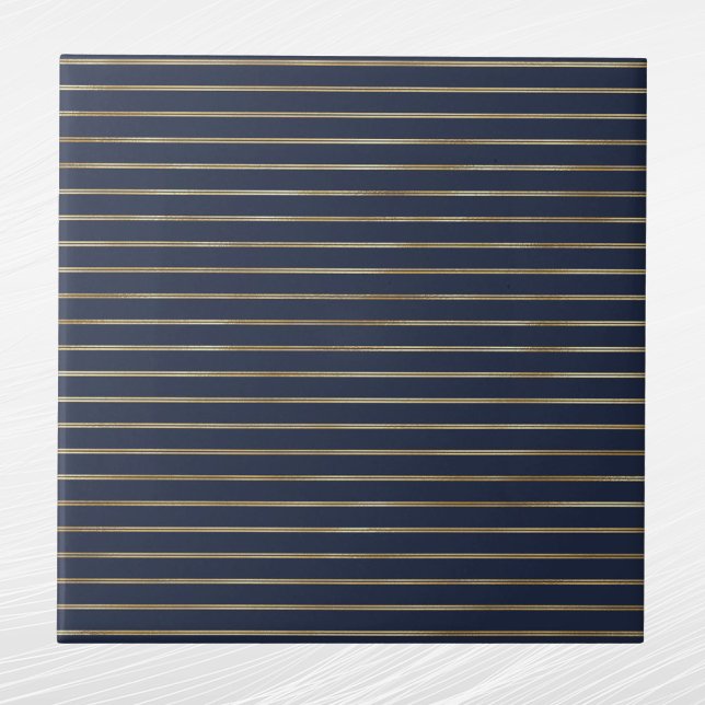 Elegant Navy Blue Gold Double Lines Ceramic Tile (Creator Uploaded)