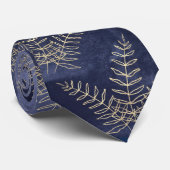 Elegant Navy Blue & Gold Fern Leaf Wedding Tie (Rolled)