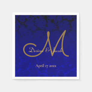 Elegant Navy Blue Gold Floral Monogram Napkin
