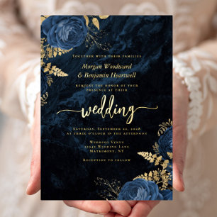 Elegant Navy Blue Gold Floral Wedding