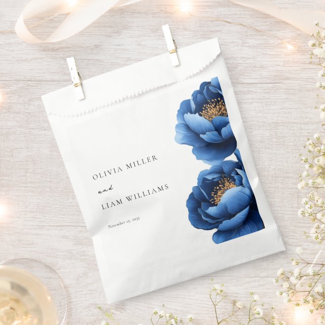 Elegant Navy Blue Gold Floral Wedding Favour Bag (Clipped)