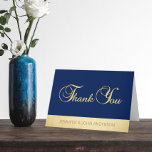 Elegant Navy Blue Gold Foil Wedding Thank You<br><div class="desc">Say THANK YOU to your guests with these beautiful,  one of a kind cards. Navy Blue background (can be changed to any colour),  with faux gold foil ban. Option name .  Perfect for wedding,  anniversary,  party event... .</div>