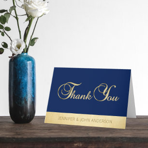 Elegant Navy Blue Gold Foil Wedding Thank You Card