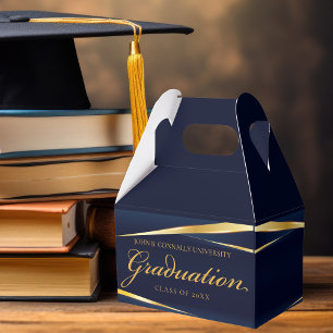 Elegant Navy Blue Gold Formal Graduation Party Favour Box