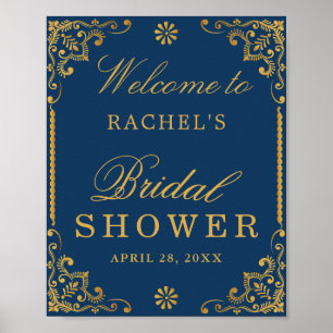 Elegant Navy Blue Gold Frame Bridal Shower Sign