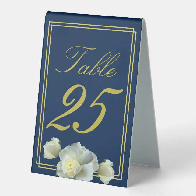 Elegant Navy Blue Gold Frame White Rose  (Front)