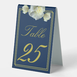 Elegant Navy Blue Gold Frame White Rose 