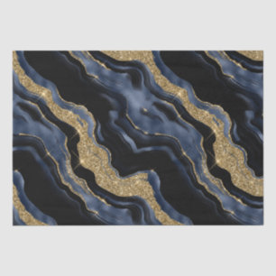 Elegant Navy Blue & Gold Glitter Agate Birthday Tissue Paper