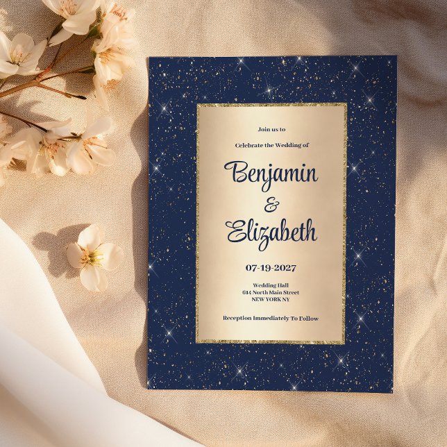Elegant navy blue gold glitter confetti Wedding Invitation (Elegant navy blue gold glitter confetti Wedding )