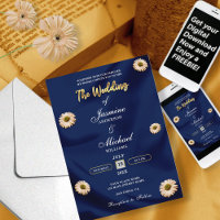 Elegant Navy Blue Gold Ivory Beige Floral Wedding