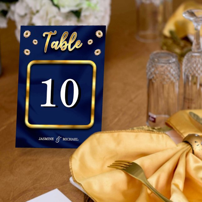 Elegant Navy Blue Gold Ivory Beige Floral Wedding Table Number (Creator Uploaded)