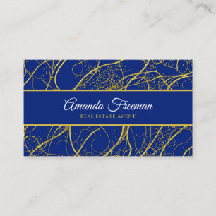 Elegant Navy Blue & Gold Luxury Real Estate Agent Business Card