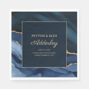 Elegant Navy Blue Gold Marble Agate Wedding  Napkin