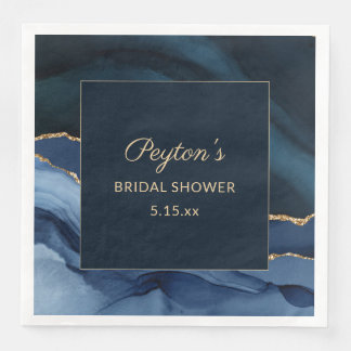 Elegant Navy Blue Gold Marble Bridal Shower Paper Napkin