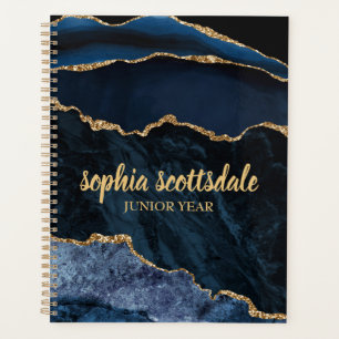Elegant Navy Blue Gold Marble Junior Year  Planner