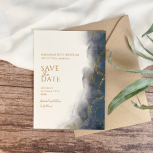 Elegant Navy Blue Gold Marble Wedding Save The Date