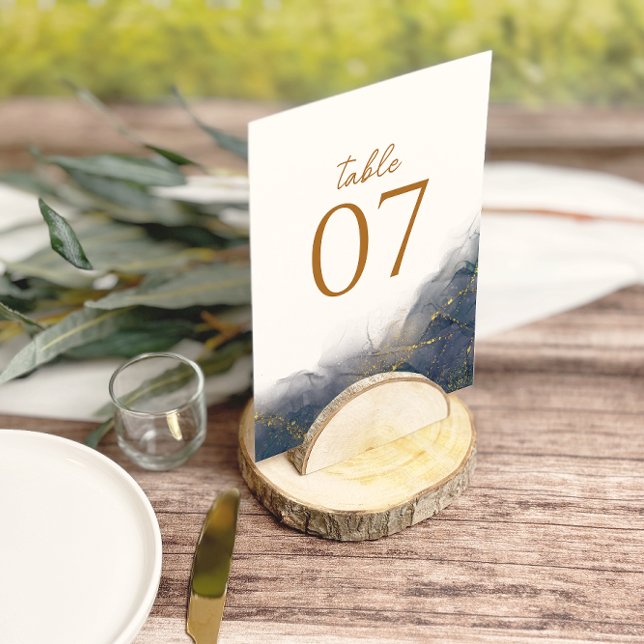 Elegant Navy Blue Gold Marble Wedding Table Number (Creator Uploaded)