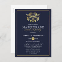 Elegant Navy Blue & Gold Masquerade Sweet 16 Party