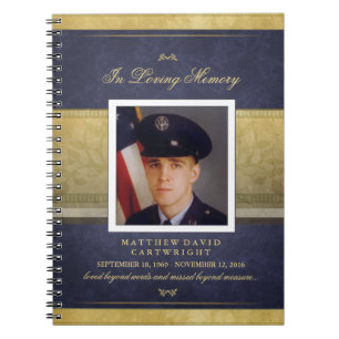 Elegant Navy Blue & Gold Memorial Guest Book
