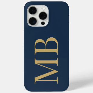 Elegant Navy Blue Gold Minimalist Initial Monogram iPhone 15 Pro Max Case