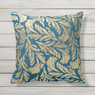 Elegant navy blue gold modern floral damask cushion