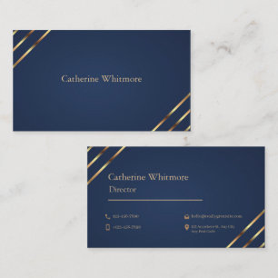 Elegant Navy Blue & Gold Modern Minimalist Business Card