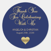 Elegant Navy Blue Gold Nautical Thank you Wedding Classic Round Sticker (Front)
