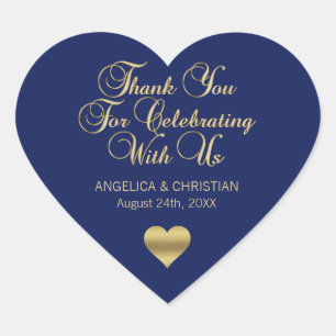 Elegant Navy Blue Gold Nautical Thank you Wedding Heart Sticker