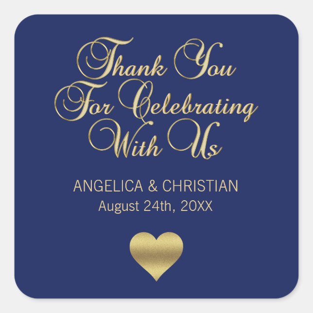 Elegant Navy Blue Gold Nautical Thank you Wedding Square Sticker (Front)