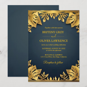 Elegant navy blue Gold Papel Picado weeding Invitation