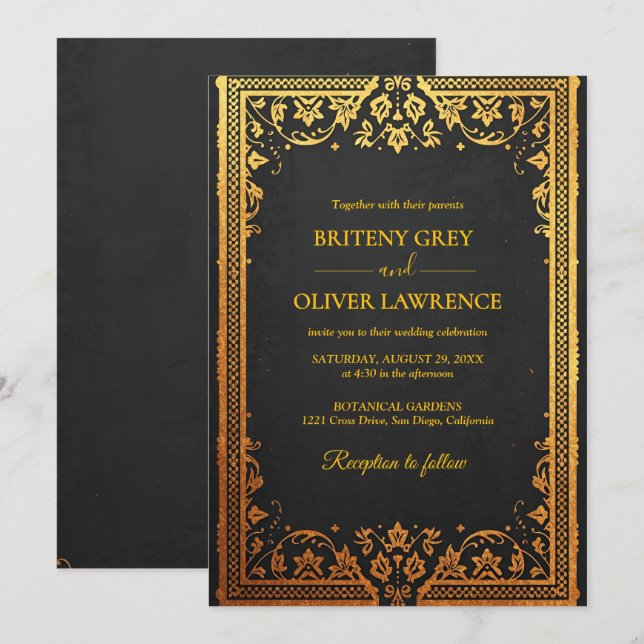 Elegant navy blue Gold Papel Picado weeding Invitation (Front/Back)