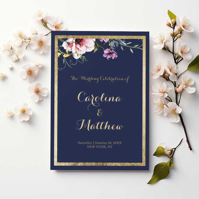 Elegant navy blue gold pink floral Program (Elegant navy blue gold pink floral Program )