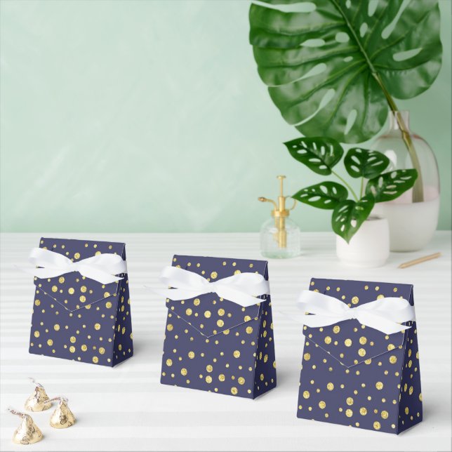Elegant Navy Blue Gold Polka Dots Favour Box (Multiple)