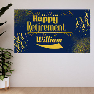 Elegant Navy Blue & Gold Retirement Banner
