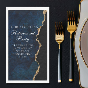 Elegant Navy Blue Gold Retirement Party Custom Napkin