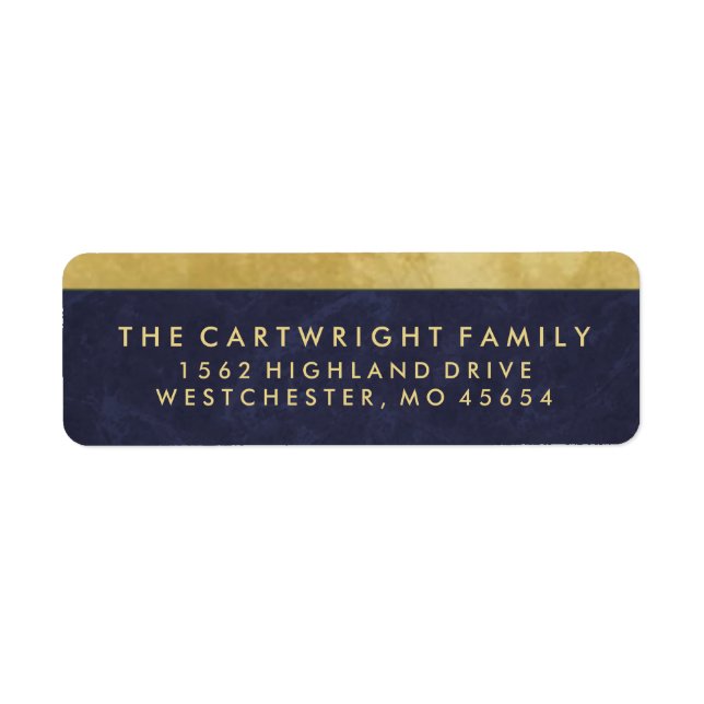 Elegant Navy Blue & Gold Return Address Label (Front)