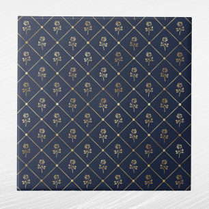 Elegant Navy Blue Gold Roses Ceramic Tile