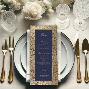 Elegant Navy Blue Gold Roses Vintage Wedding Menu
