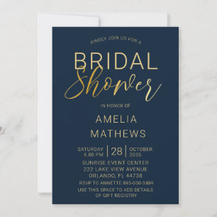 Elegant Navy Blue & Gold Script Bridal Shower Invitation