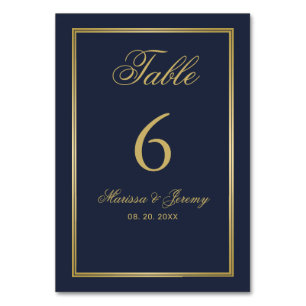 Elegant Navy Blue Gold Script Calligraphy Wedding  Table Number