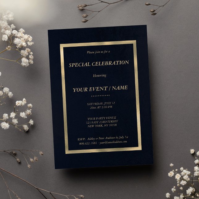 Elegant navy blue gold Special Event  Invitation (Elegant navy blue gold Special Event )