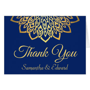 Elegant Navy Blue Gold Thank you Wedding Card