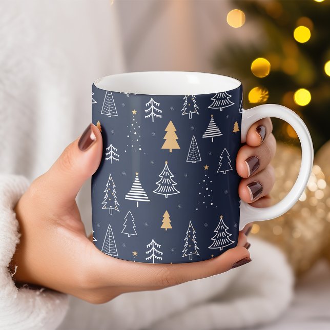 Elegant Navy Blue & Gold Tree Christmas Coffee Mug (Creator Uploaded)