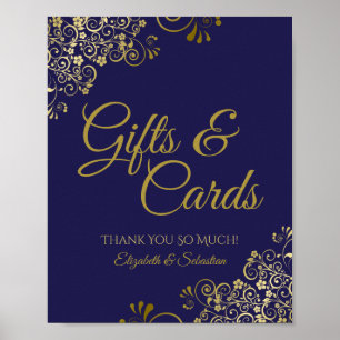 Elegant Navy Blue & Gold Wedding Gifts & Cards Poster